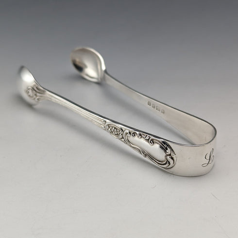 1905 British Antique Silver Plated 12 Tea Spoons & Sugar Tongs Set in Case